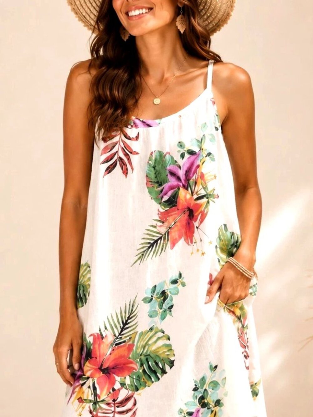 ✨NEW Cute Rio LUNGO LARNO Linen Maxi Dress Tropical Flower Farm Print Italy €299